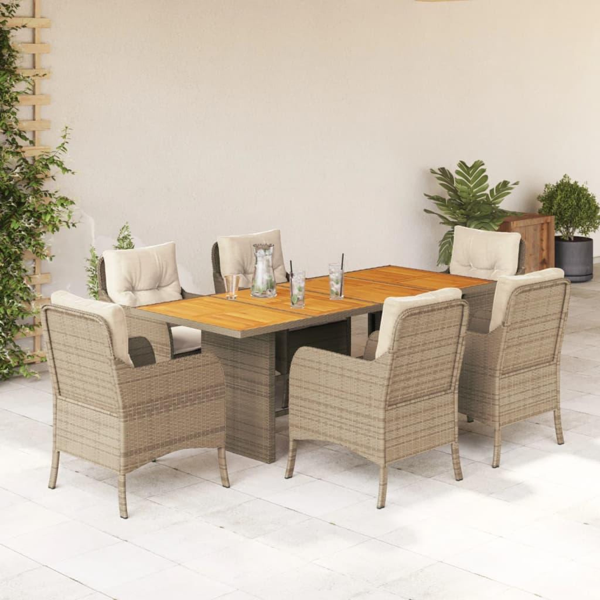 VIDAXL Ensemble a manger de jardin et coussins 7 pcs beige poly rotin