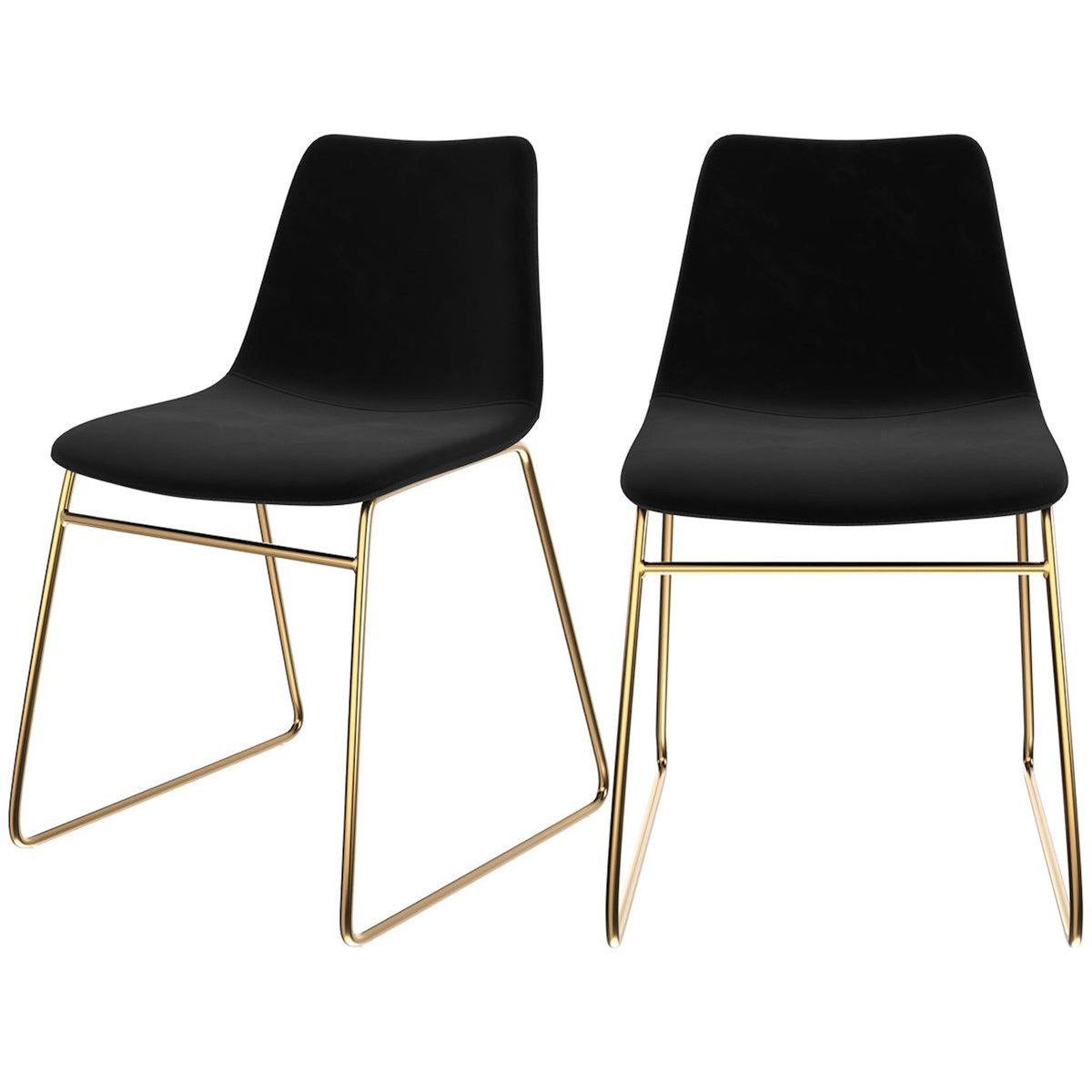 Rendez vous déco Lot de 2 chaises en velours noir et pieds en métal doré-Gaspard