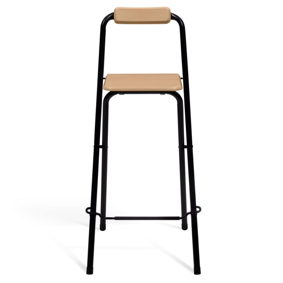 ID MARKET Lot de 4 tabourets de bar pliants DETROIT structure noire avec assise effet bois design industriel
