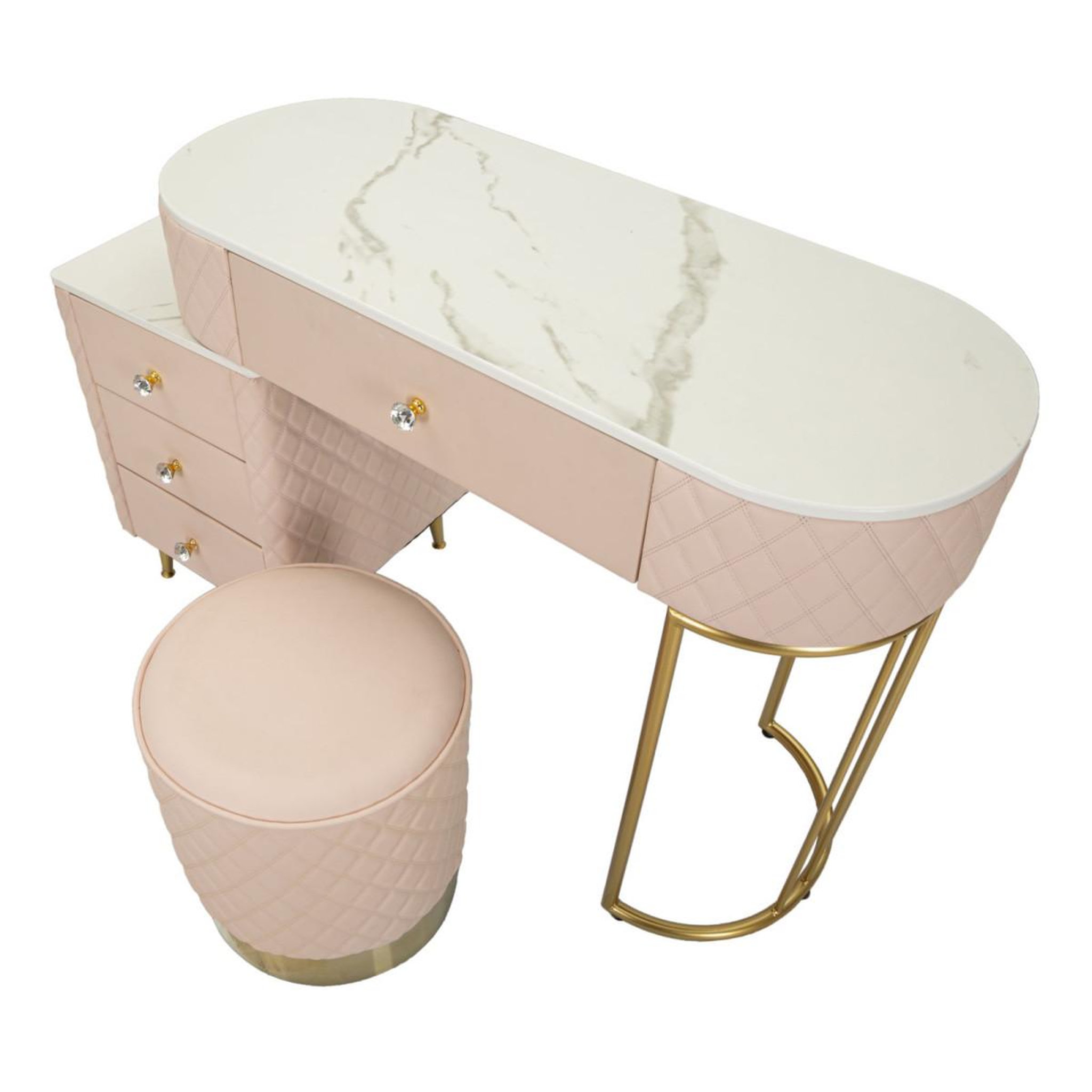 Voir la diapositive 4 : Paris Prix Coiffeuse avec pouf effet marbre  sharon  120 rose & or