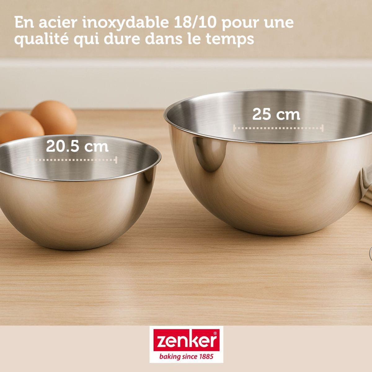 ZENKER Lot comprenant 1 Moule à manqué 24 cm, 1 spatule Zenker et 2 bols à mixer en inox Fackelmann
