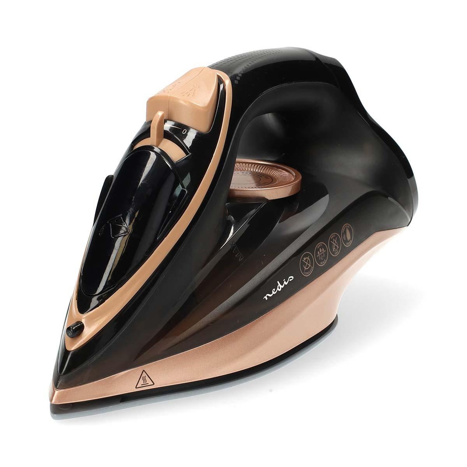 Fer à Repasser Vapeur sans fil 2200W 20 g/min Vêtement Défroissage Vertical Semelle Acier Design Noir & Rose Gold Nedis