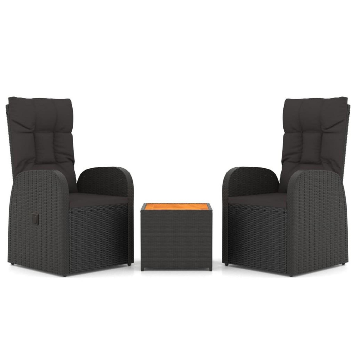 VIDAXL Ensemble de salon de jardin 3 pcs noir poly rotin et acacia