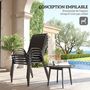Voir la diapositive 5 : OUTSUNNY Lot de 4 chaises de jardin empilables - assise ergonomique, haut dossier, accoudoirs - acier textilène noir