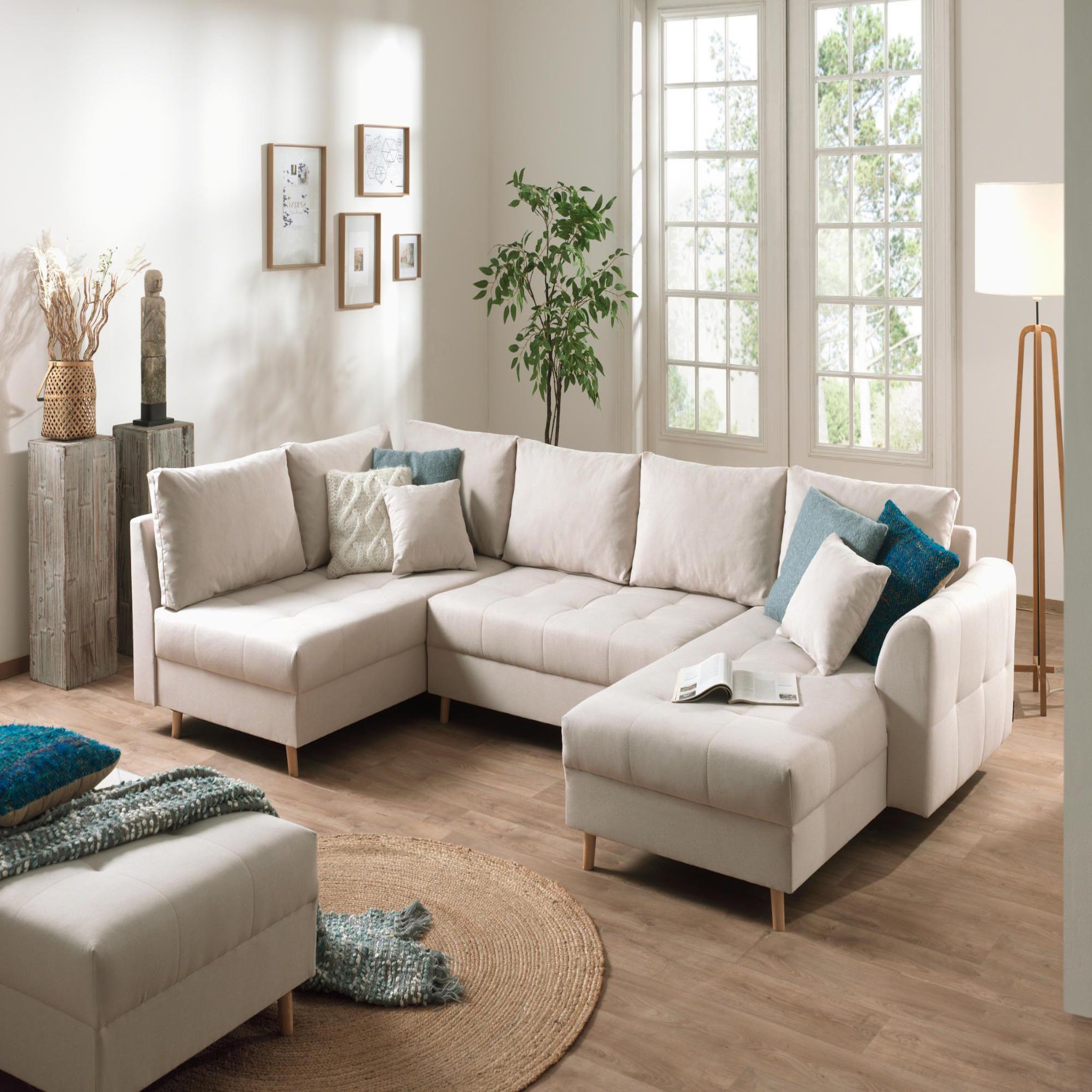 Voir la diapositive 1 : LISA DESIGN Rune - canapé panoramique avec pouf d'appoint - 7 places - style scandinave - gauche
