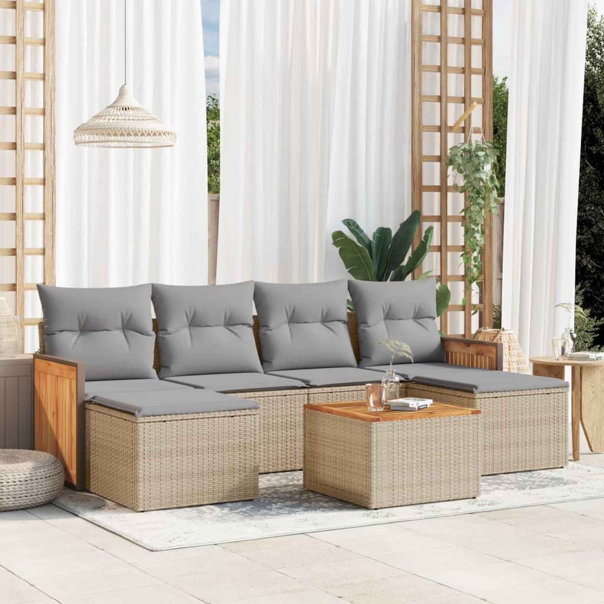 VIDAXL Salon de jardin avec coussins 7 pcs beige resine tressee