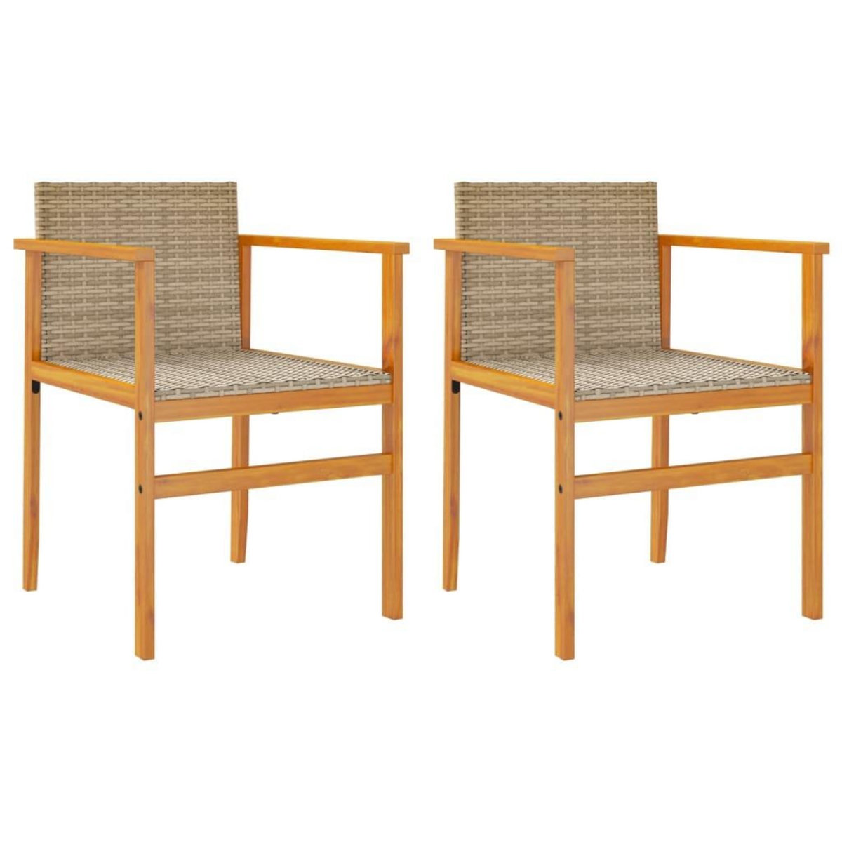 VIDAXL Chaises de jardin lot de 2 beige resine tressee et bois massif