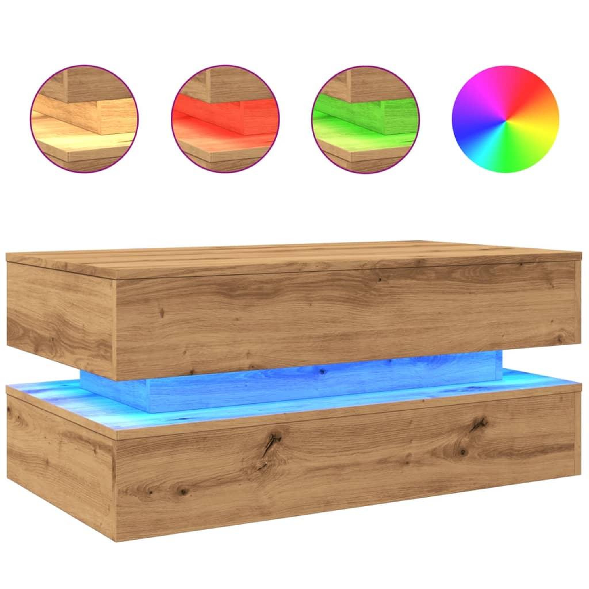 Voir la diapositive 2 : VIDAXL Table basse avec lumieres LED chene artisanal 90x50x40 cm