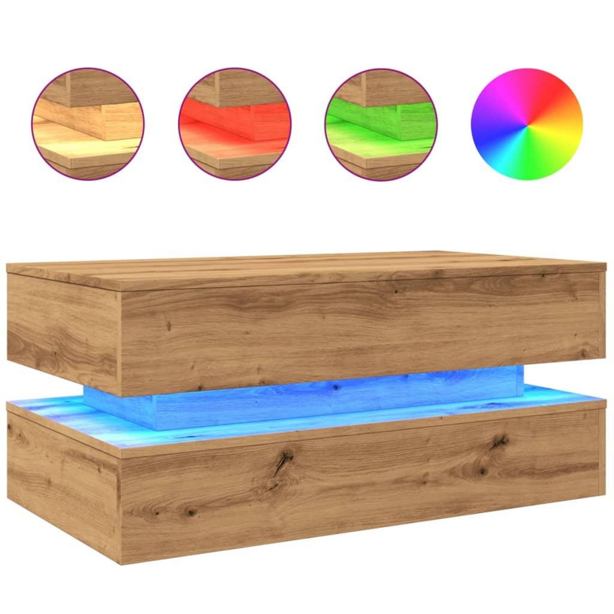 VIDAXL Table basse avec lumieres LED chene artisanal 90x50x40 cm