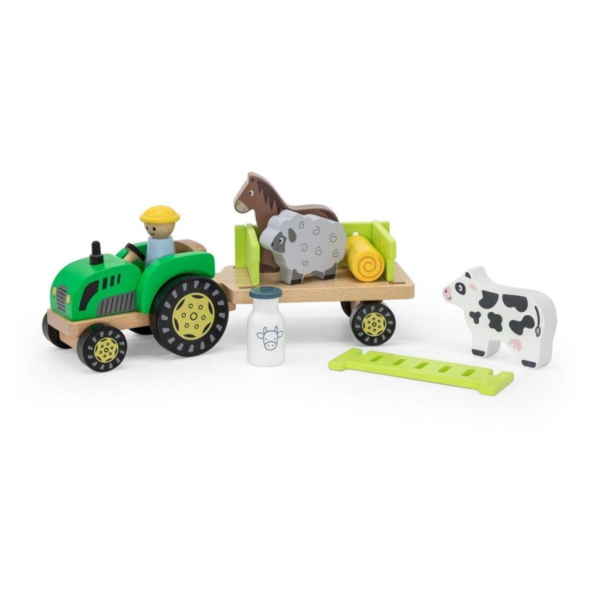 VIGA Tracteur en bois  44680 - remorque, fermier et animaux