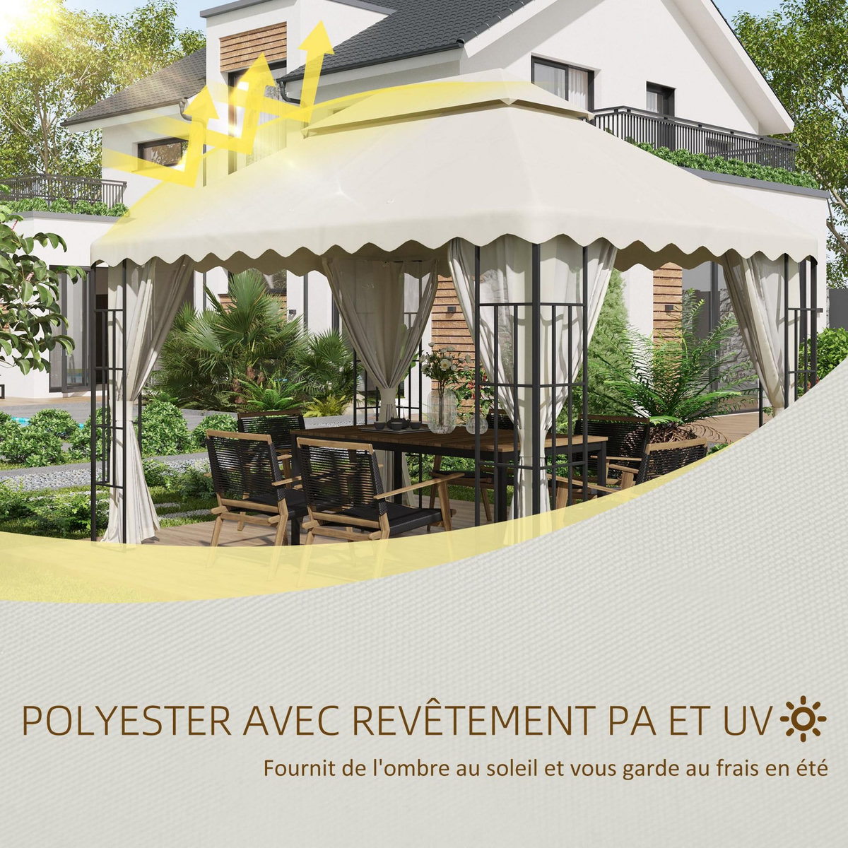 OUTSUNNY Toile de rechange pour barnum tonnelle 4 x 3 m tissu polyester haute densité 180 g/m² anti-UV crème