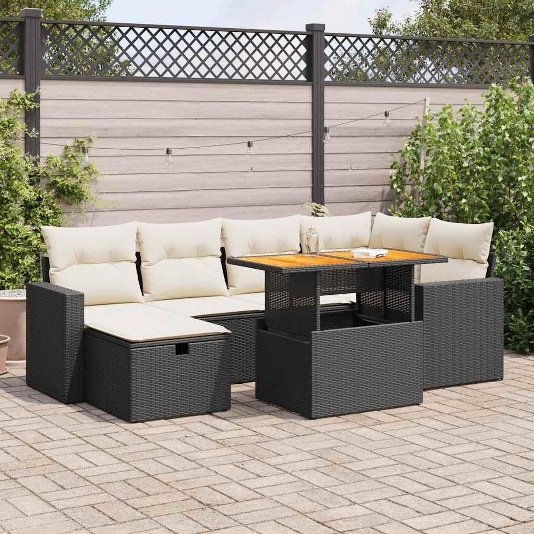 VIDAXL Salon de jardin avec coussins 8 pcs noir resine tressee acacia