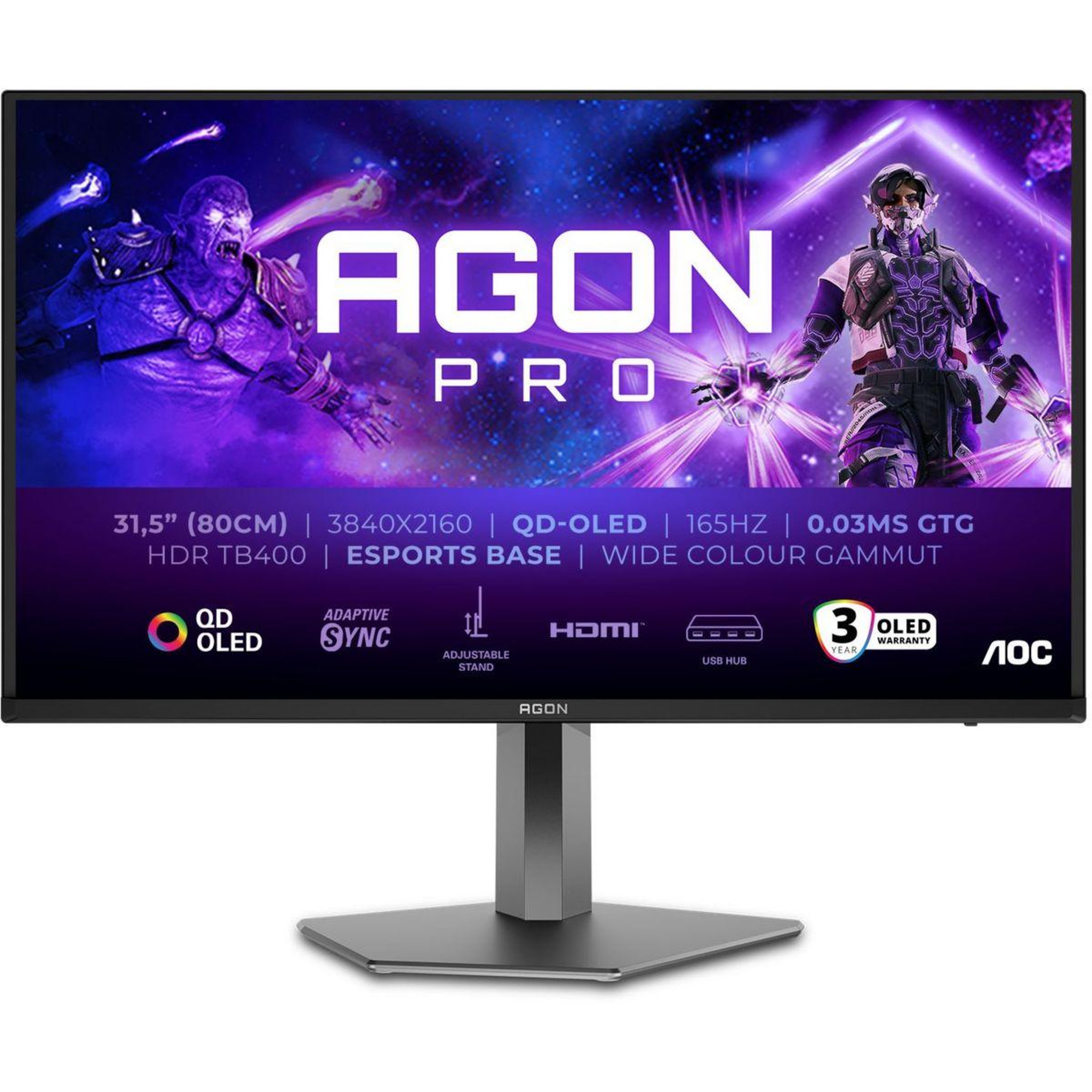 Voir la diapositive 2 : AOC Ecran pc gamer agon pro 32  4k 165hz qd-oled hdr true black 400 hdmi 2.1 g-sync