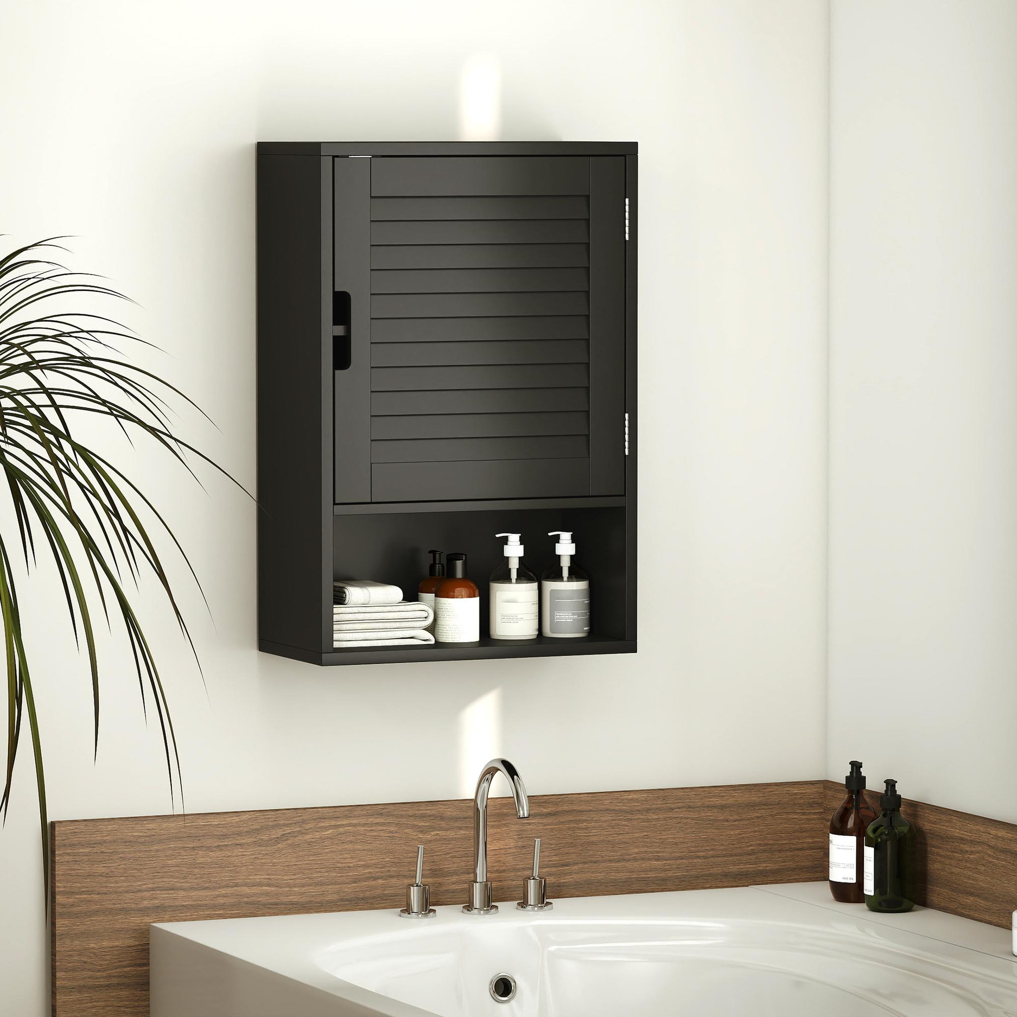 Voir la diapositive 2 : HOMCOM Armoire murale salle de bain porte persienne étagère niche noir
