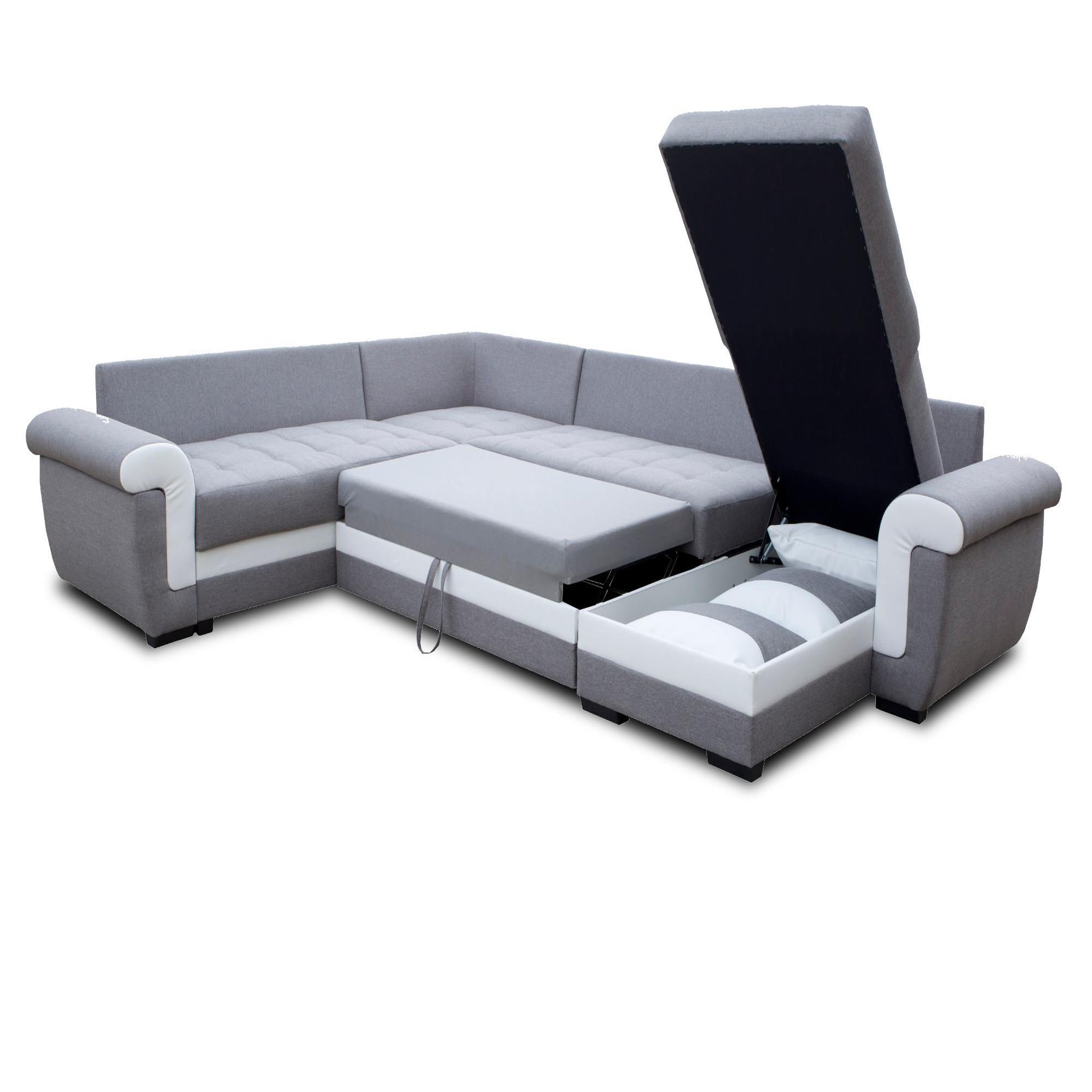 Voir la diapositive 3 : BEST MOBILIER Henry - canapé panoramique d'angle réversible - 7 places - convertible avec coffre - en tissu et pu
