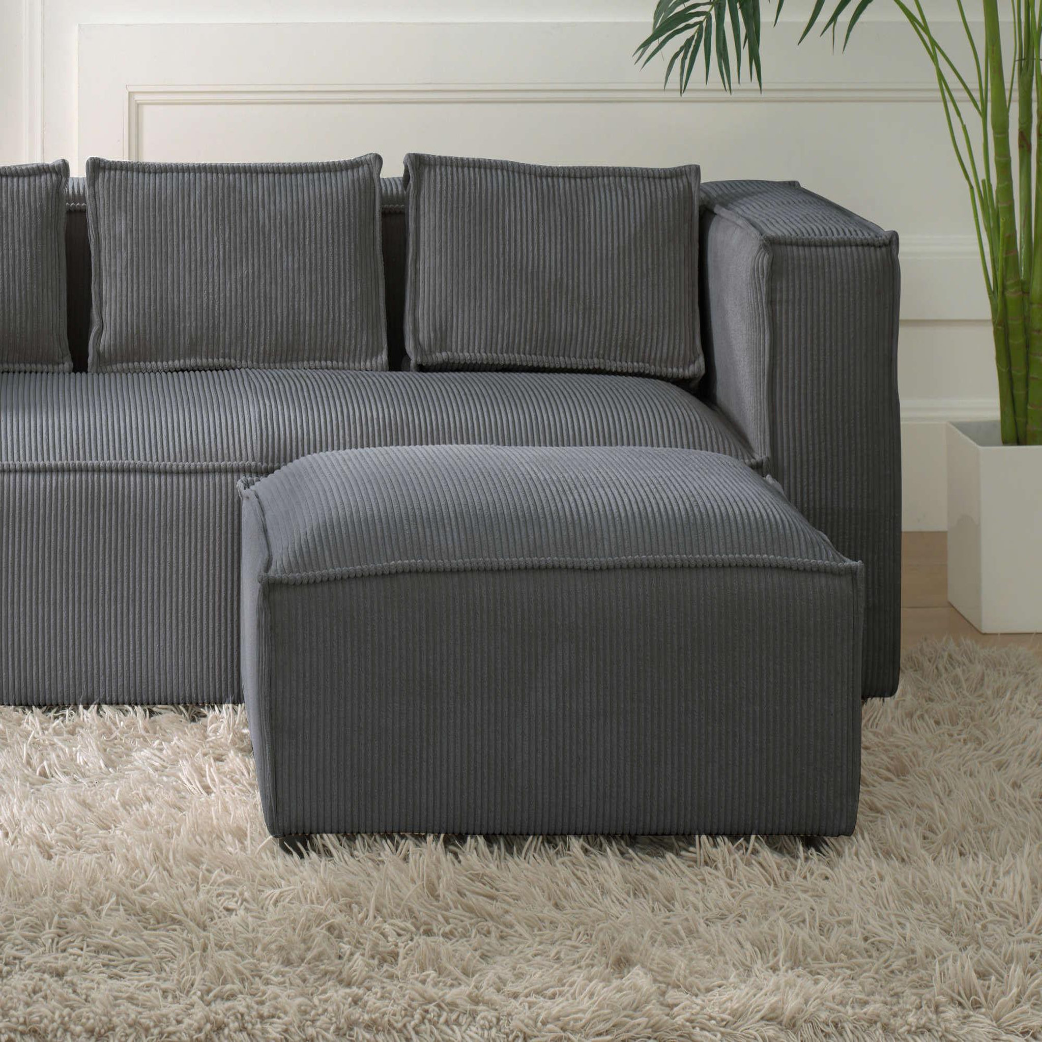 Voir la diapositive 2 : BEST MOBILIER Stella - pouf en velours côtelé - style contemporain