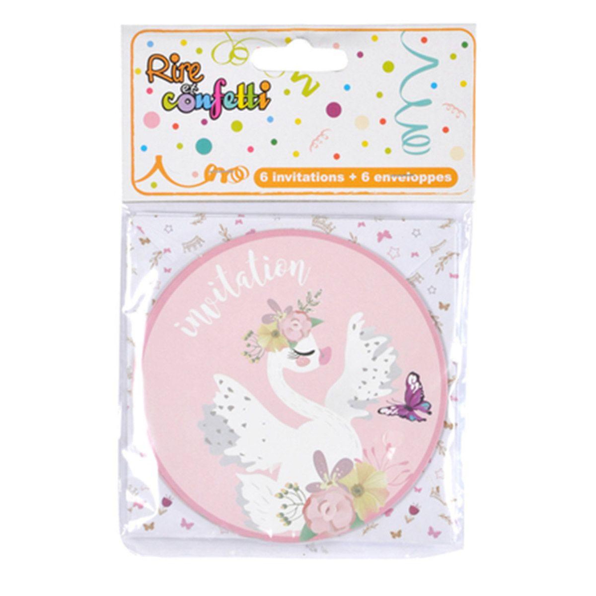 Voir la diapositive 2 : HOMEA Lot de 6 Invitations d'Anniversaire  Cygne  10cm Blanc
