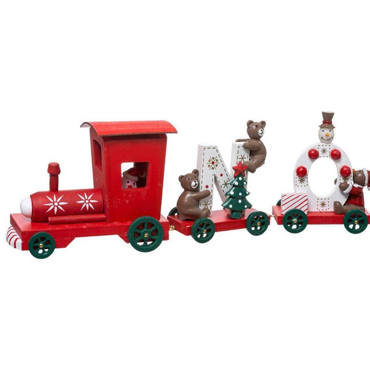 ATMOSPHERA Train en bois 4 wagons de Noël rouge