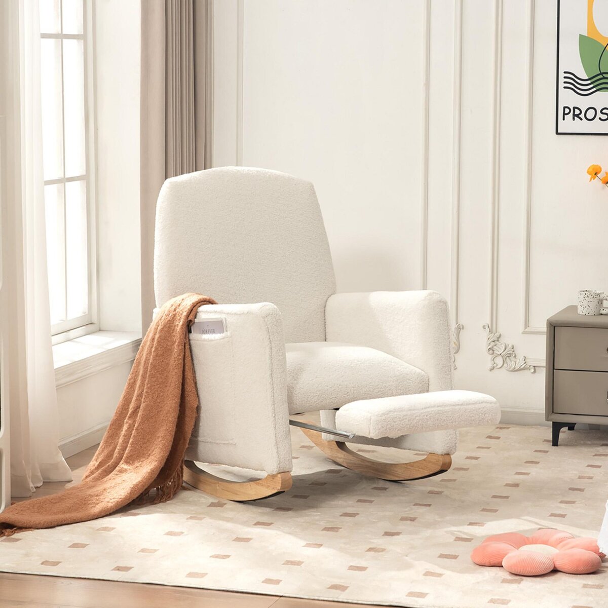 MERAX Fauteuil à Bascule Rocking Chair Avec Repose-pieds Extensible Blanc