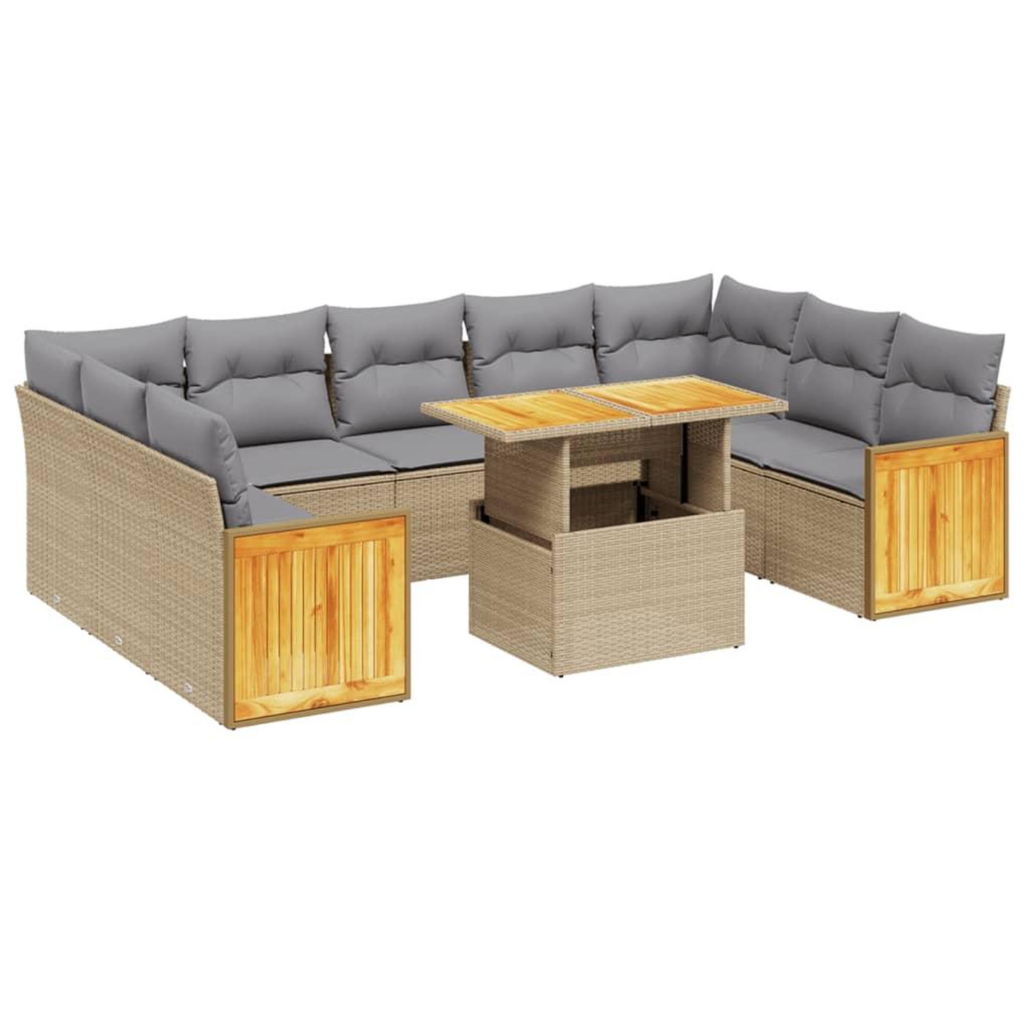 Voir la diapositive 2 : VIDAXL Salon de jardin avec coussins 10 pcs beige resine tressee