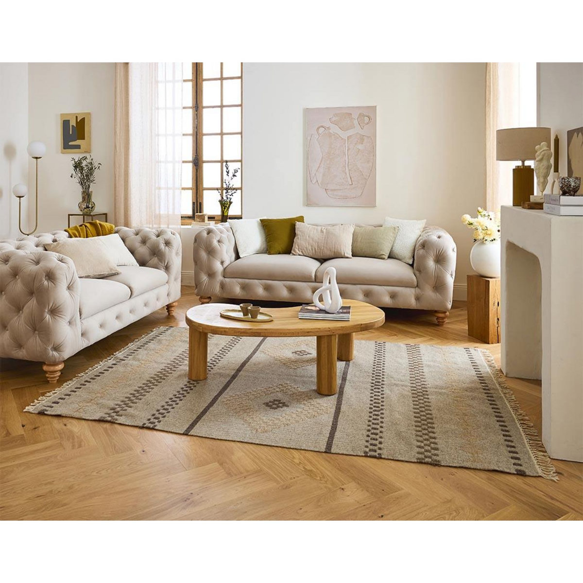 LISA DESIGN Walter - canapé 2 places chesterfield en velours - pieds bois