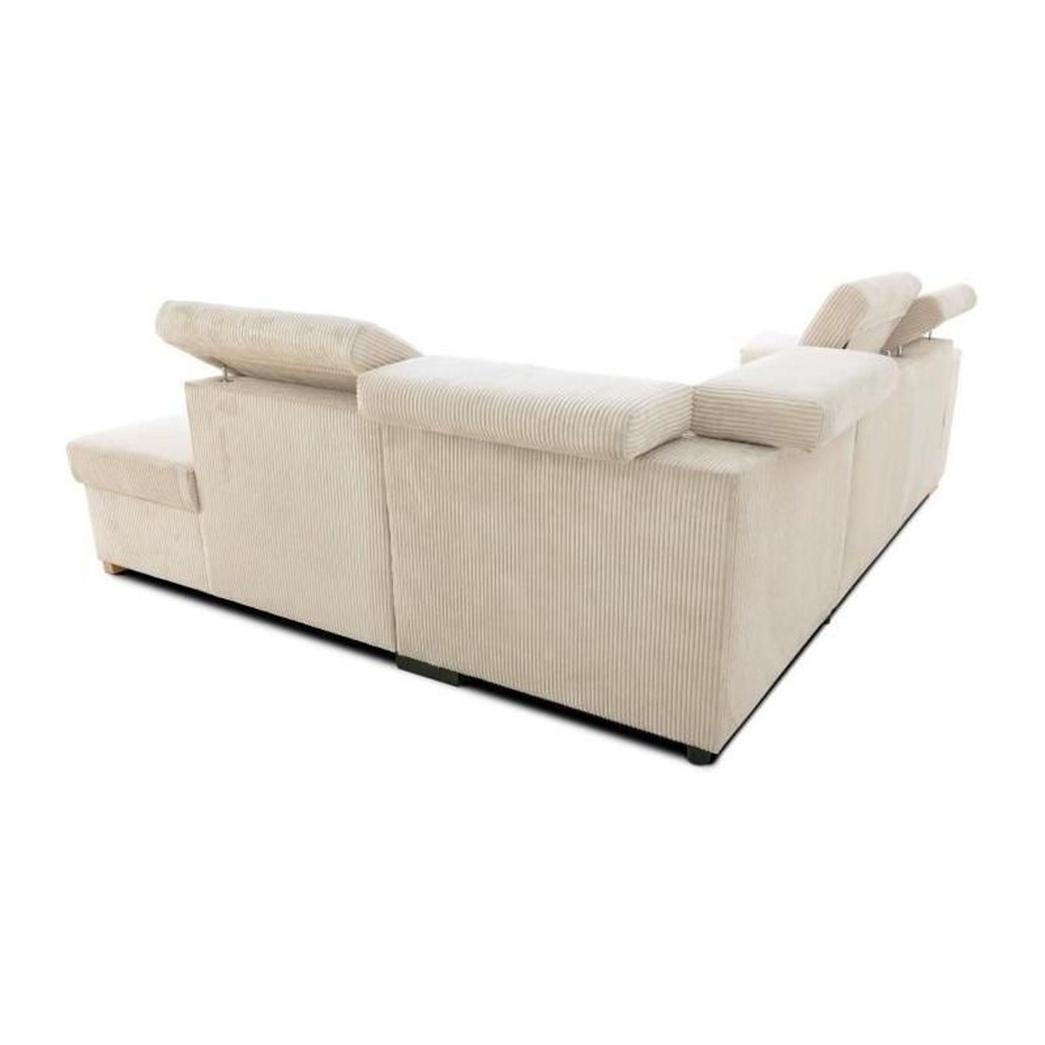 Voir la diapositive 5 : DAYTON Canapé d'angle convertible réversible 5 places DAYTONA - Velours côtelé beige - Coffre de rangement - L 260 x H 94 x P 216 c