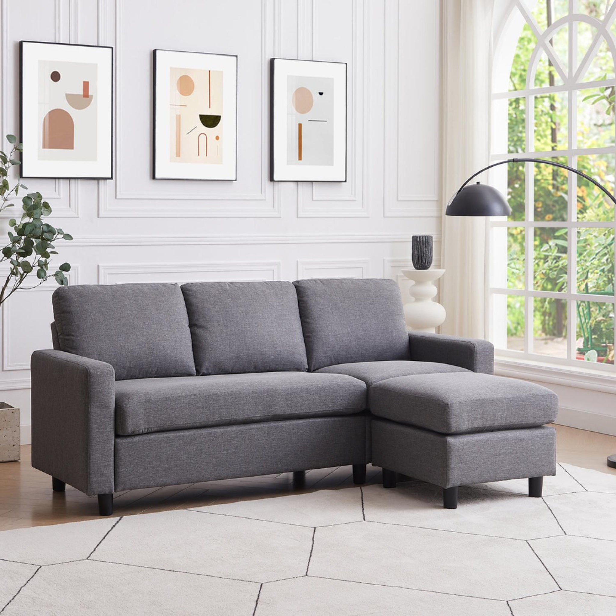 Voir la diapositive 2 : CONCEPT USINE Canapé 3 places + 1 pouf modulable tissu gris cork