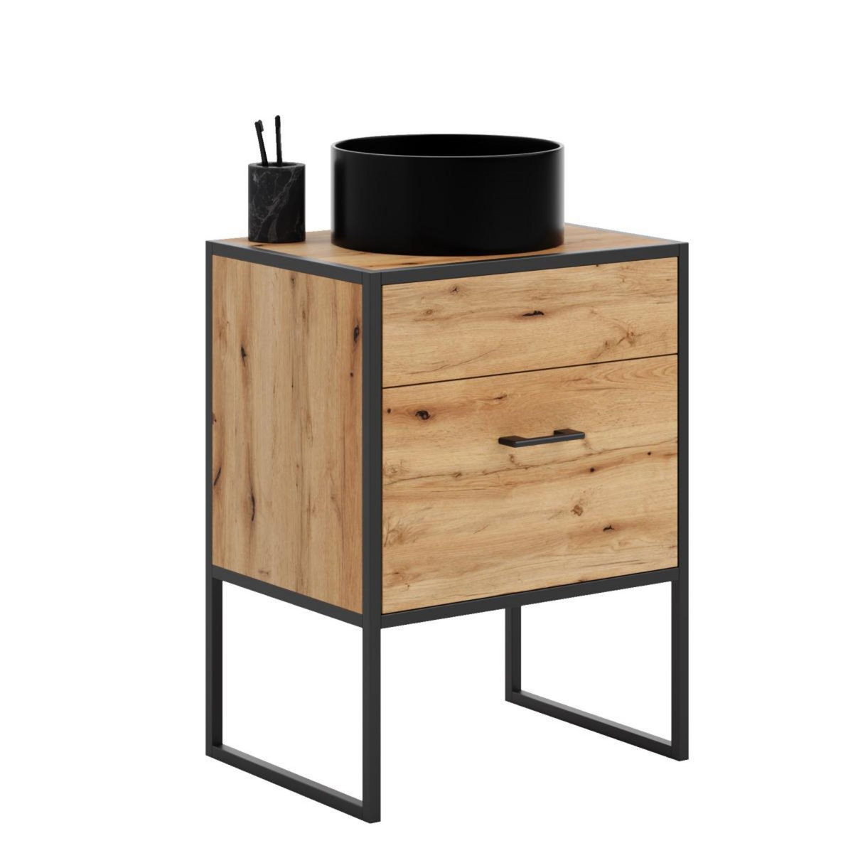 KOBI Table de Chevet AURA en Bois et Métal - Élégance Industrielle