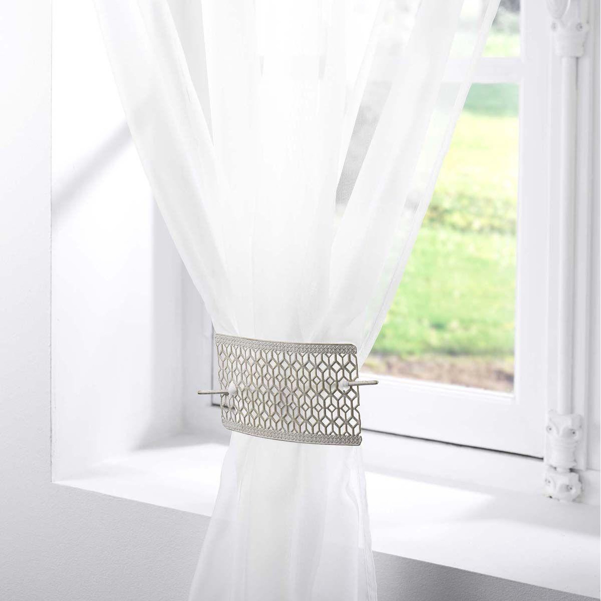 Voir la diapositive 3 : Douceur d'Intérieur Embrasse de rideau broche  ruchea  17cm blanc