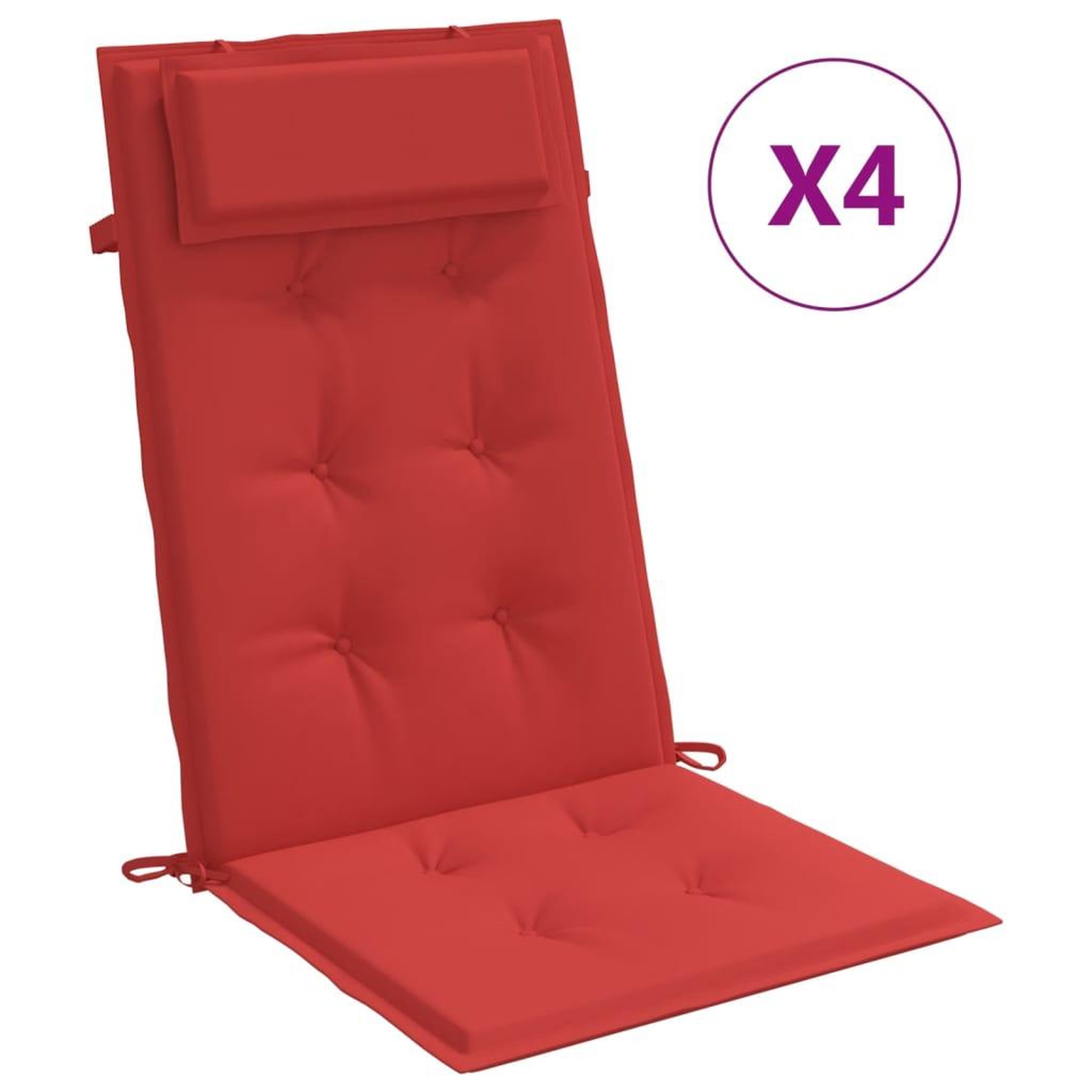 Voir la diapositive 2 : VIDAXL Coussins de chaise a dossier haut lot de 4 rouge tissu oxford