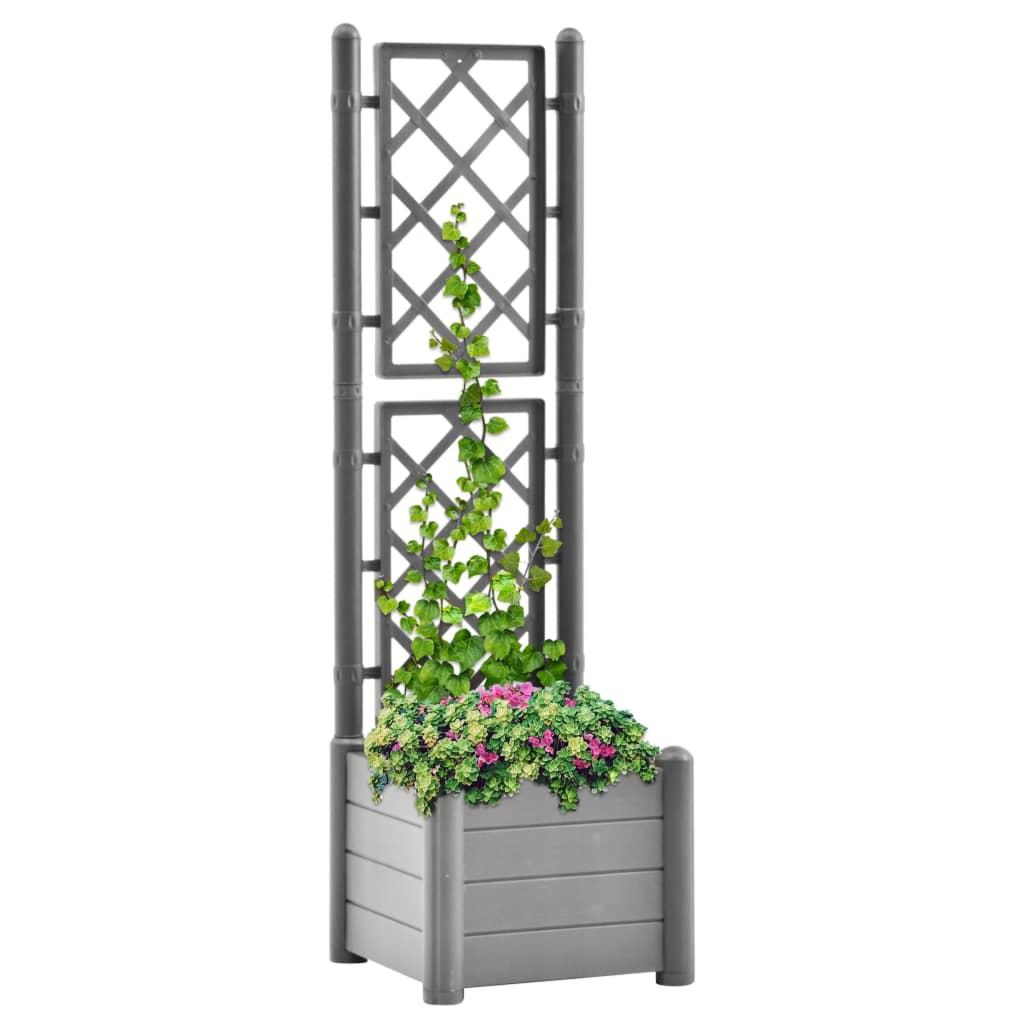 Voir la diapositive 1 : VIDAXL Jardiniere avec treillis 43x43x142 cm PP Gris pierre