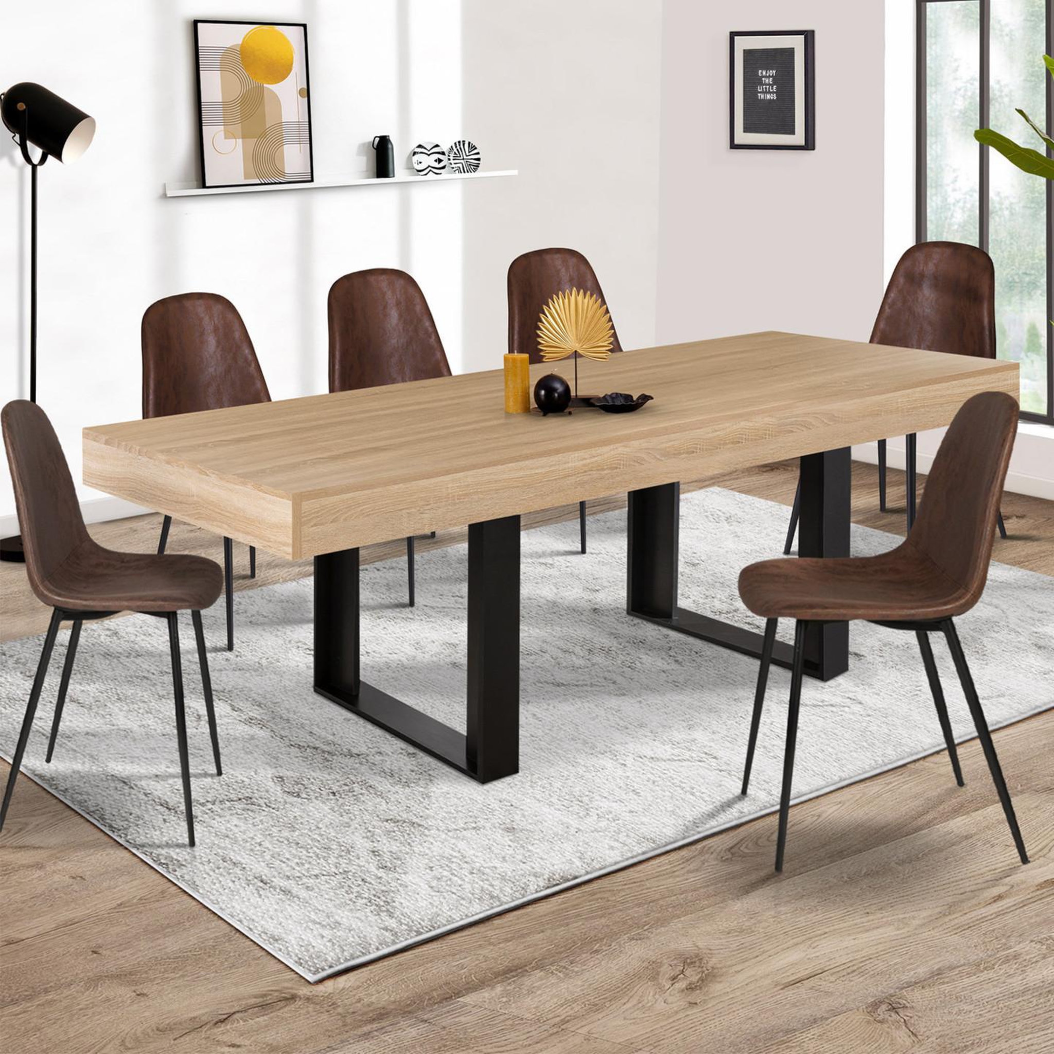 Voir la diapositive 2 : ID MARKET Table à manger rectangle phoenix 8 personnes bois et noir 200 cm