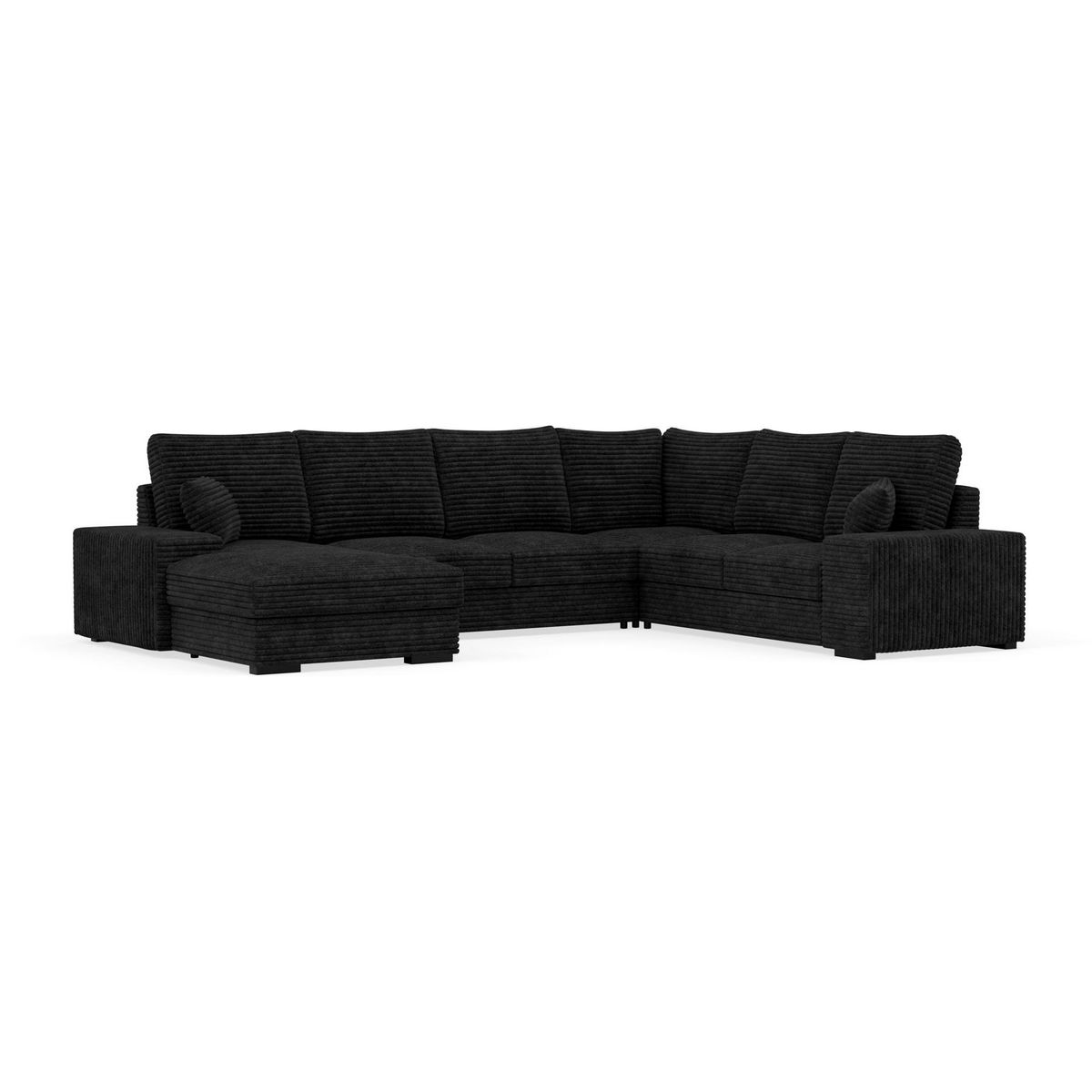 BEST MOBILIER Lorie - canapé panoramique d'angle droit 7 places convertible en velours côtelé grosse côte avec coffre