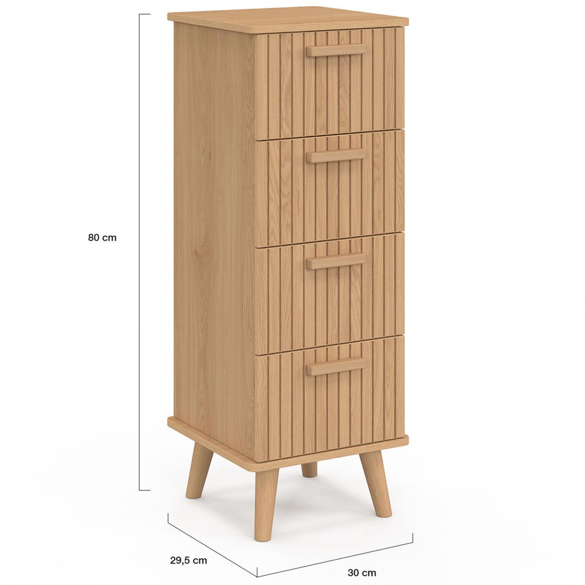 Voir la diapositive 5 : ID MARKET Meuble d'appoint 4 tiroirs juliette 30x30x80 cm chiffonnier pour entrée salle de bain effet lattes tasseau bois