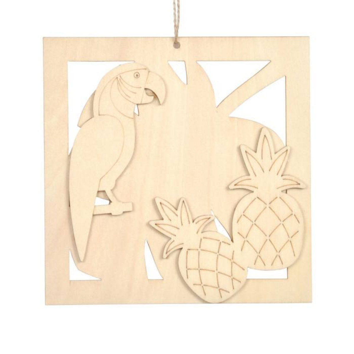 Paris Prix Décoration en Bois  Ananas & Perroquet  15cm Naturel