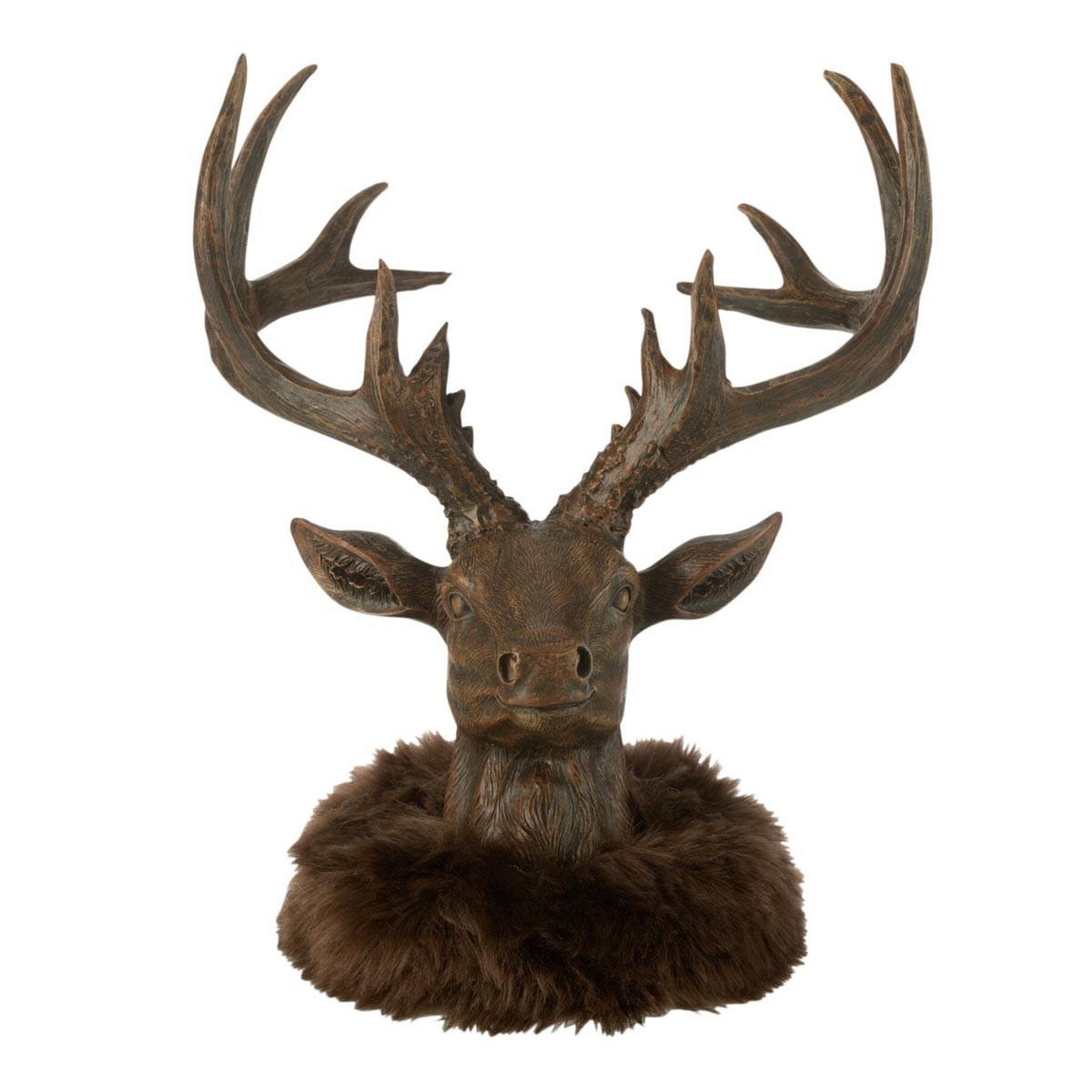J-LINE Tête de renne en résine  fausse fourrure  25cm marron