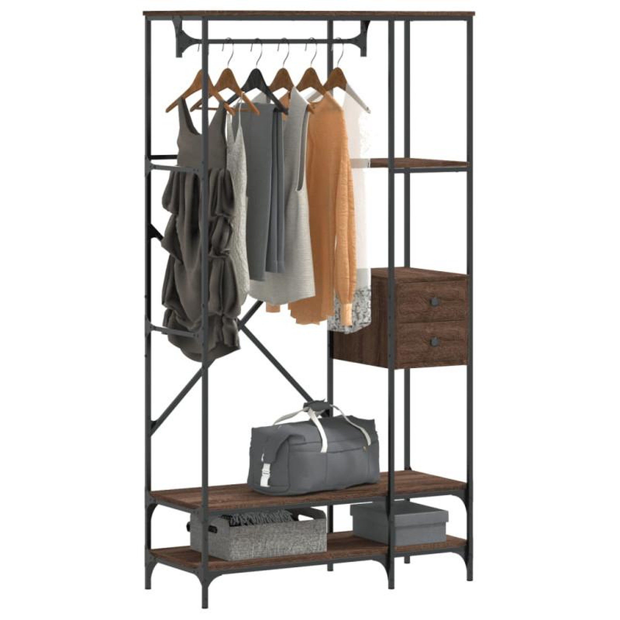 Voir la diapositive 1 : VIDAXL Porte vêtements avec étagères chêne marron bois d ingénierie