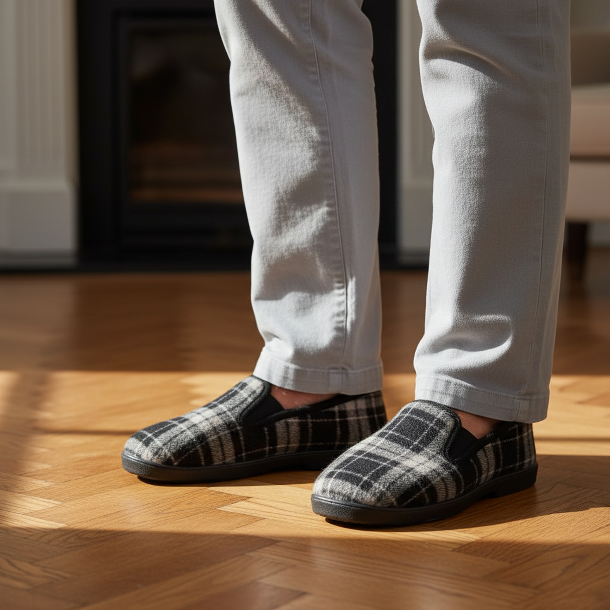 Voir la diapositive 2 : OZABI Ozabi pantoufles charentaises homme fourrées carreaux écossais antidérapantes