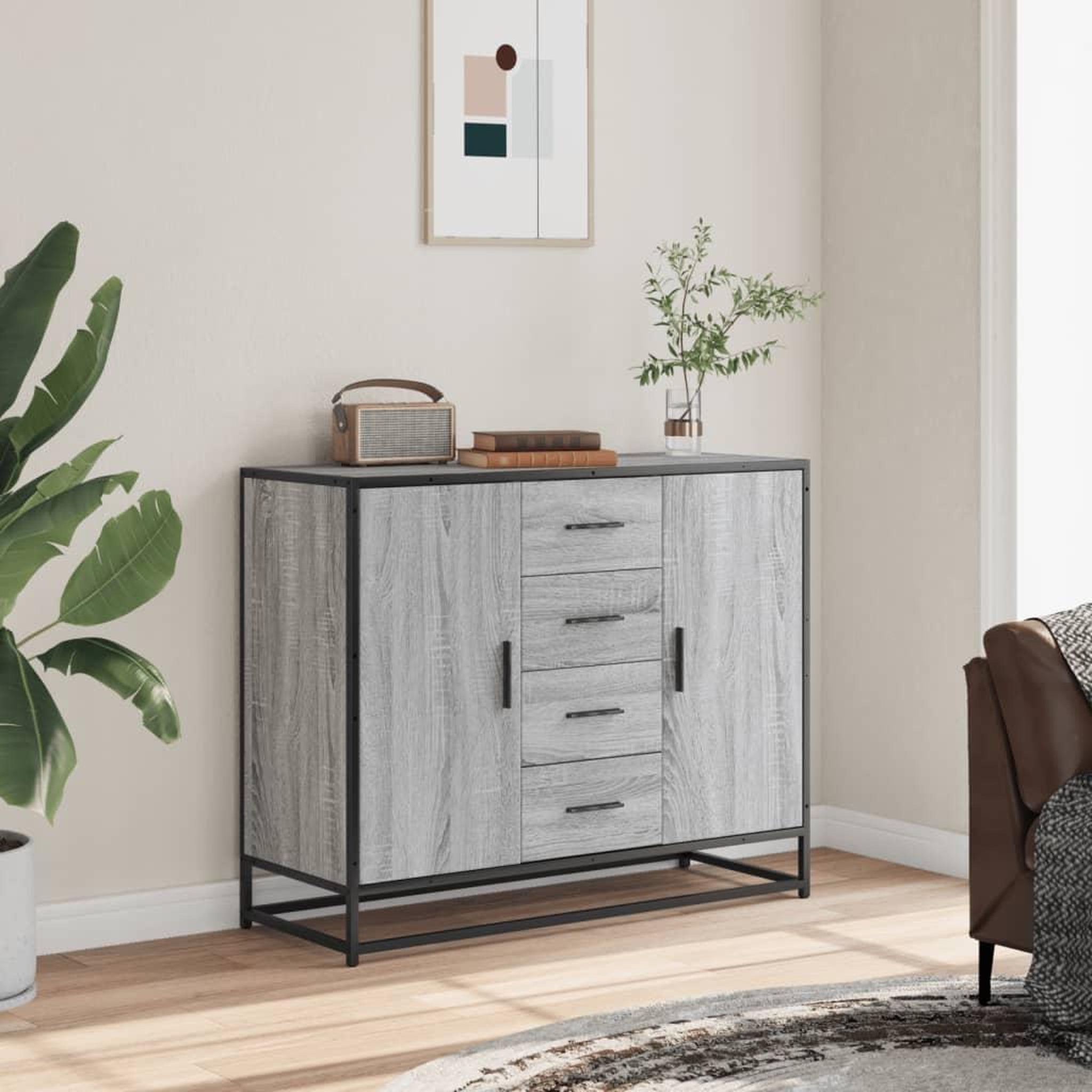 Voir la diapositive 3 : VIDAXL Buffet sonoma gris 92x35x76 cm bois d'ingenierie