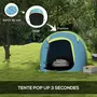 OUTSUNNY Tente de camping automatique pop-up 2-3 pers. étanchéité 2000 mm sac bleu