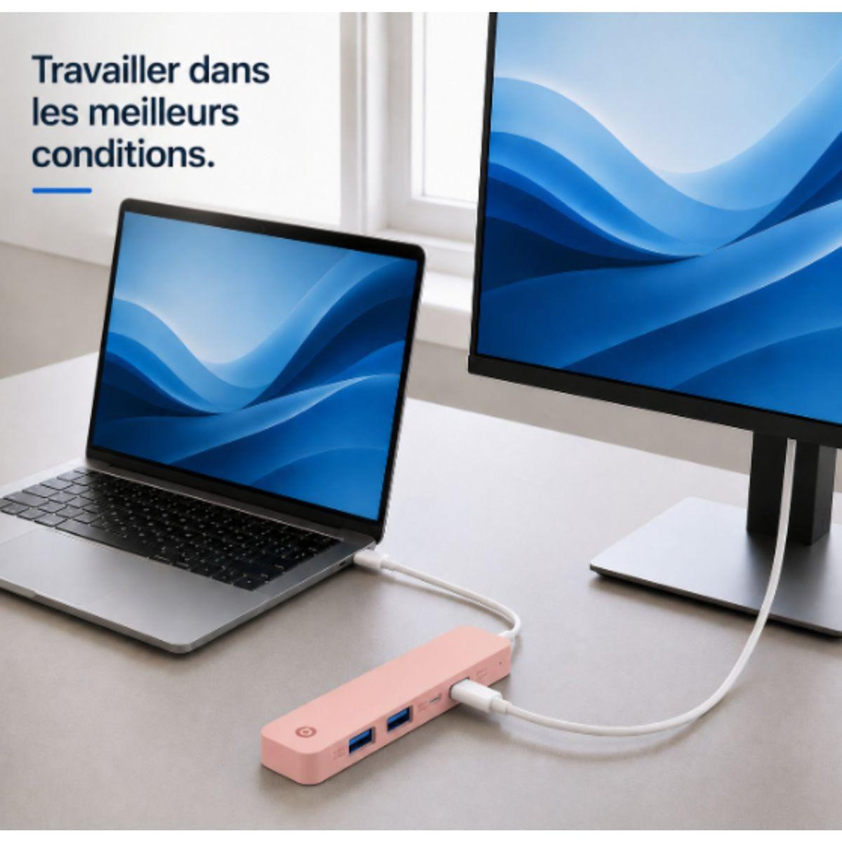 ESSENTIEL B Hub USB C 4 en 1 USB-C Rose - Vr