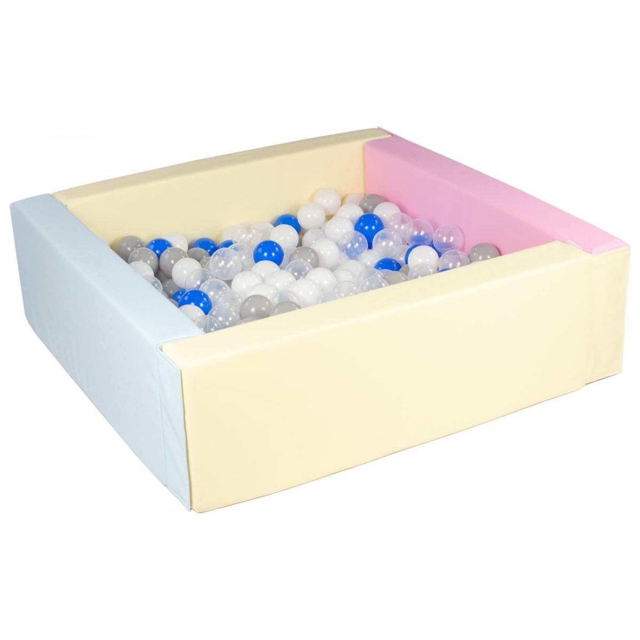 VELINDA Piscine à balles carrée avec 200 balles - bords 3 couleurs/blanc, transparent, bleu, gris