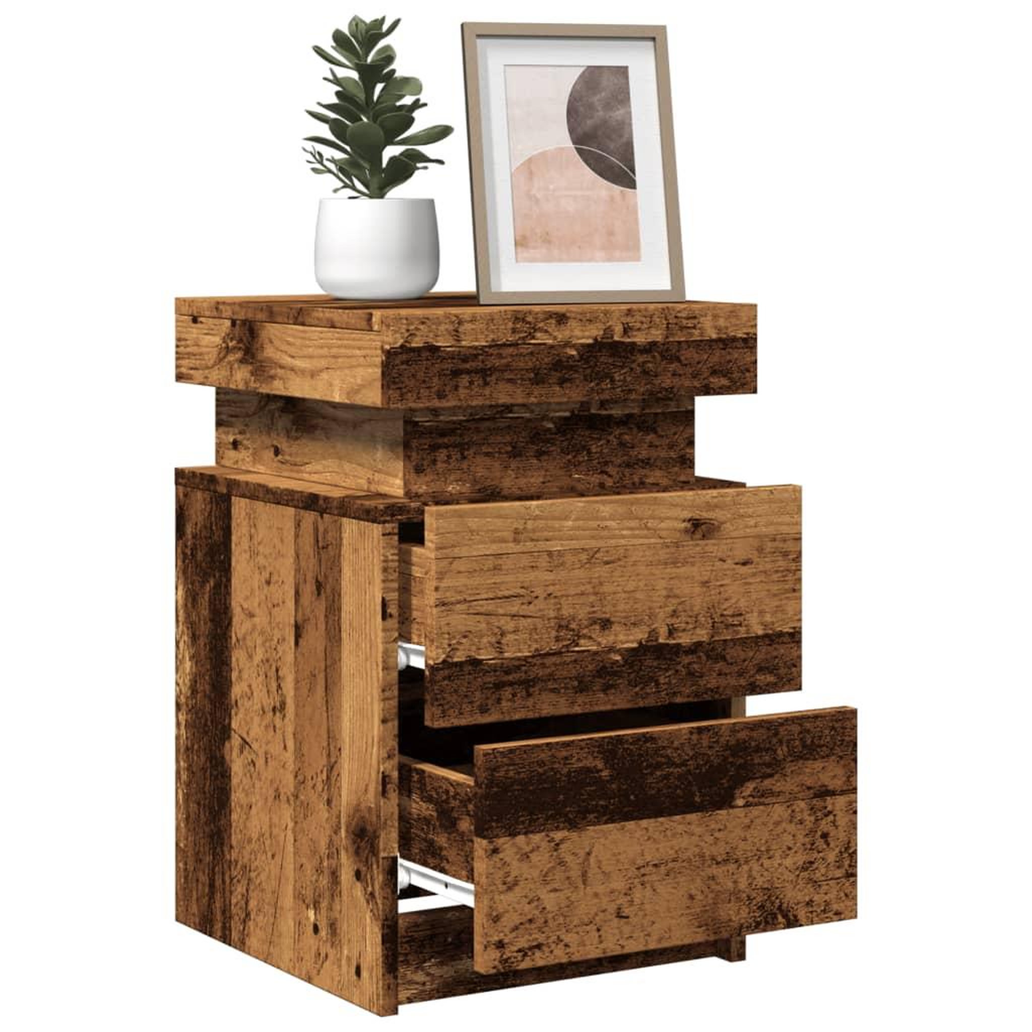 Voir la diapositive 5 : VIDAXL Tables de chevet avec LED 2 pcs vieux bois bois d'ingenierie