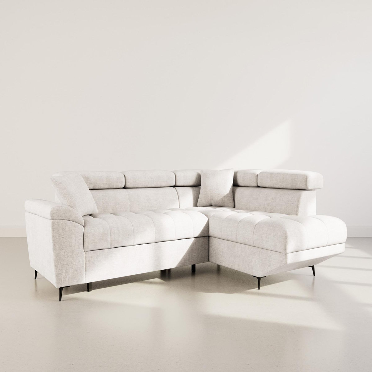 BEST MOBILIER Camille - canapé d'angle droit 5 places convertible avec têtières et coffre en velours texturé