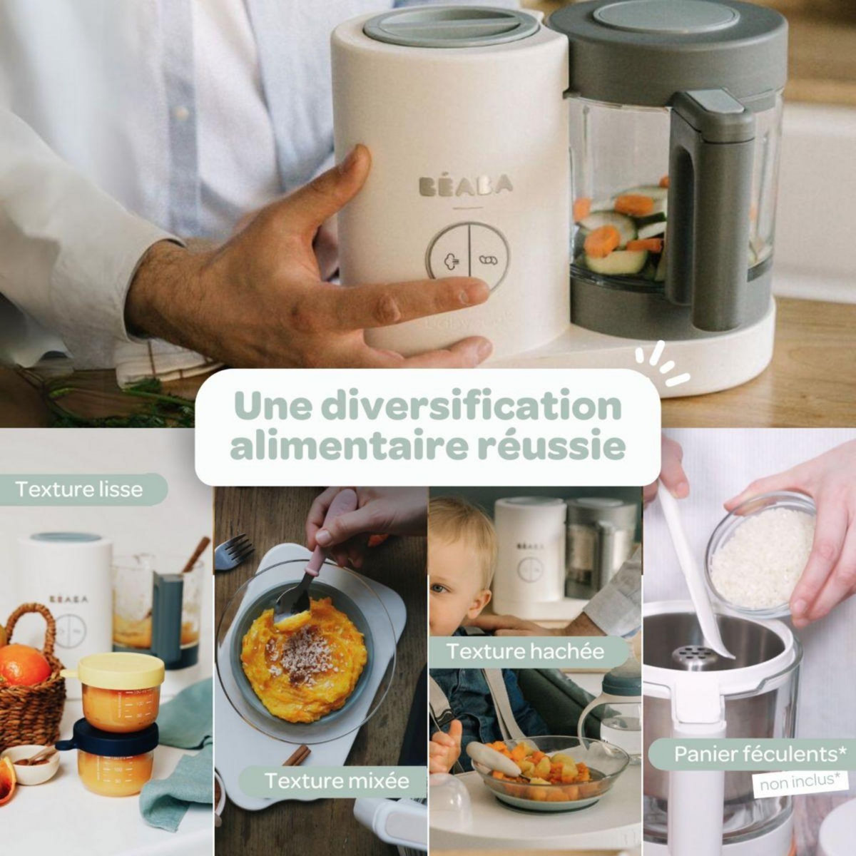 BEABA Mixeur Cuiseur Bébé Babycook neo grey white