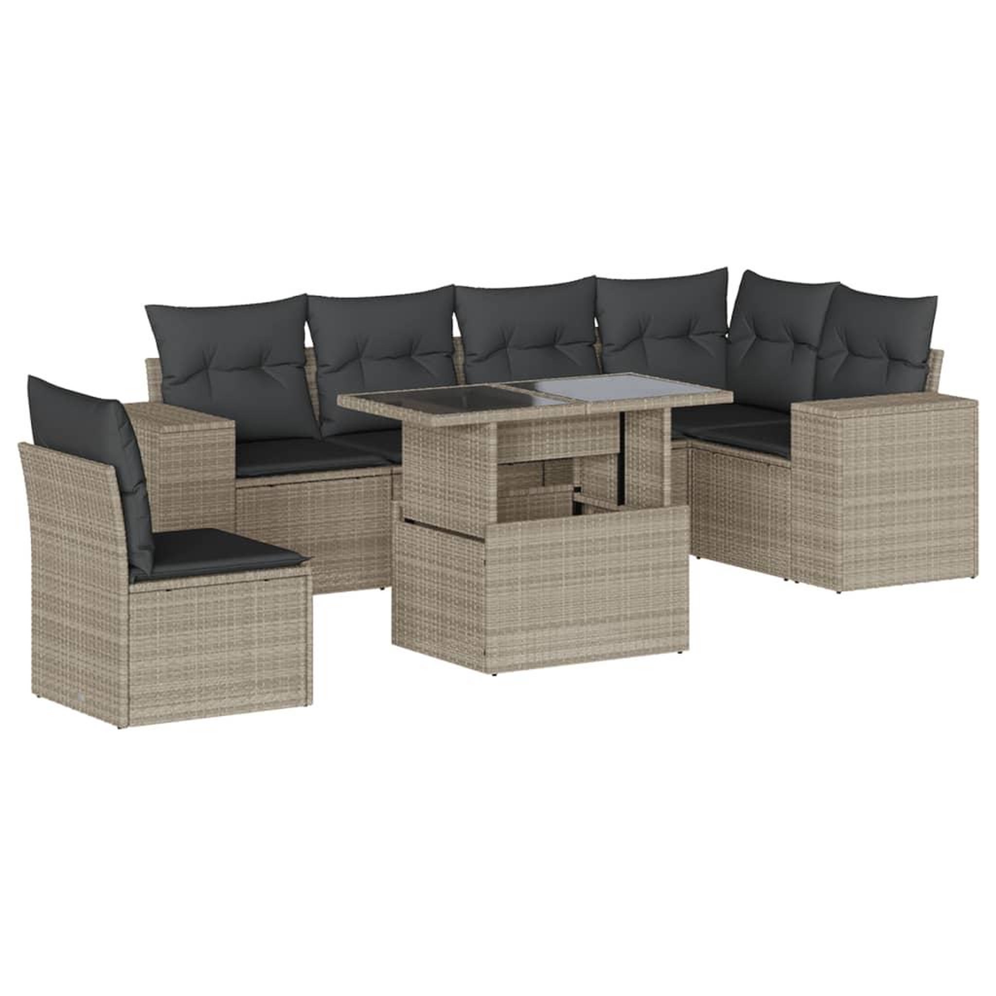 Voir la diapositive 2 : VIDAXL Salon de jardin avec coussins 7 pcs gris clair resine tressee