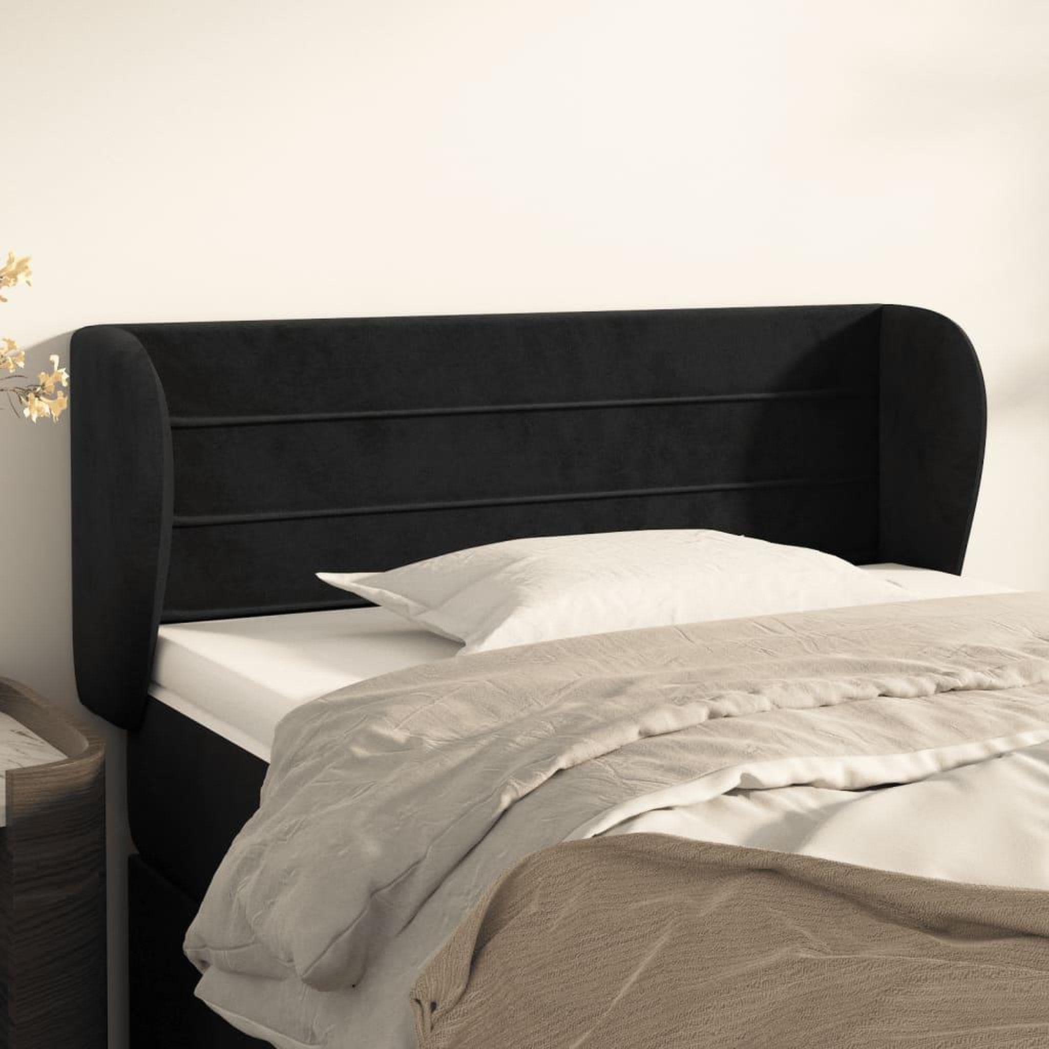 Voir la diapositive 1 : VIDAXL Tete de lit avec oreilles Noir 103x23x78/88 cm Velours