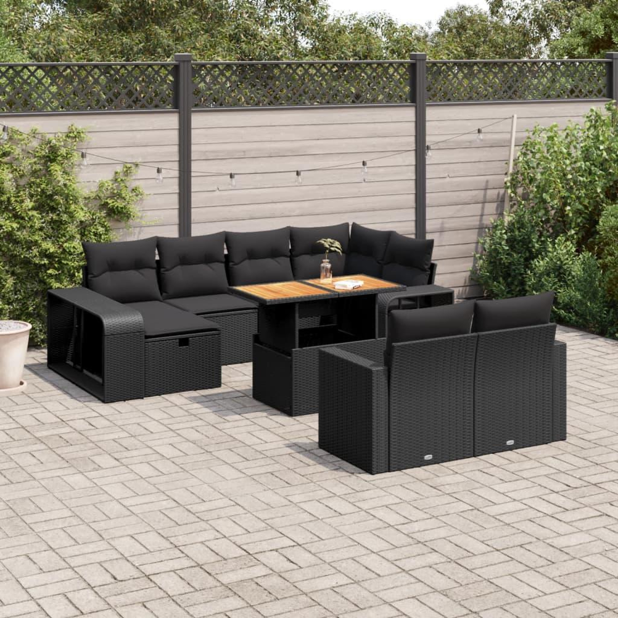 VIDAXL Salon de jardin 11 pcs avec coussins noir resine tressee