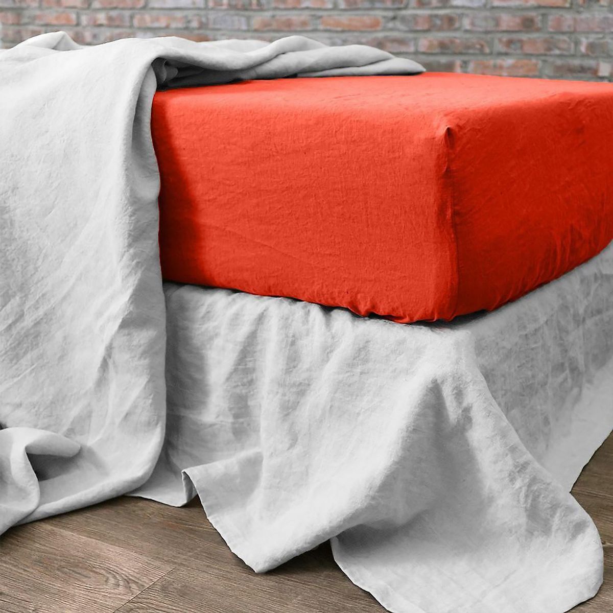 BATON ROUGE Drap housse 100% lin lavé 160g flamme