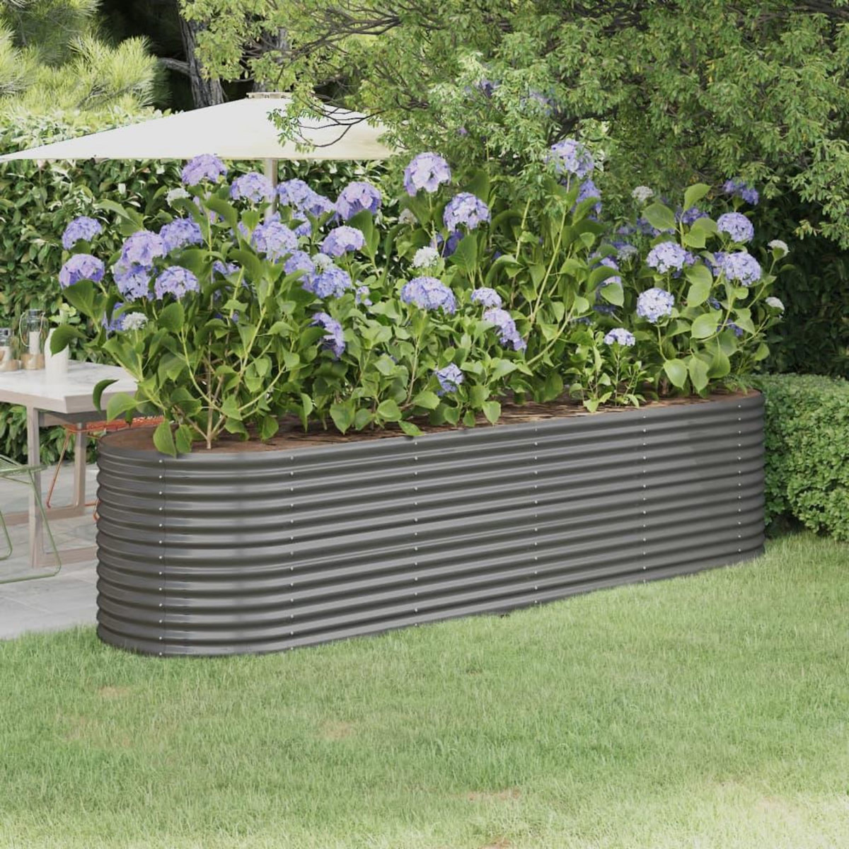 VIDAXL Lit sureleve de jardin Acier enduit de poudre 296x80x68 cm gris